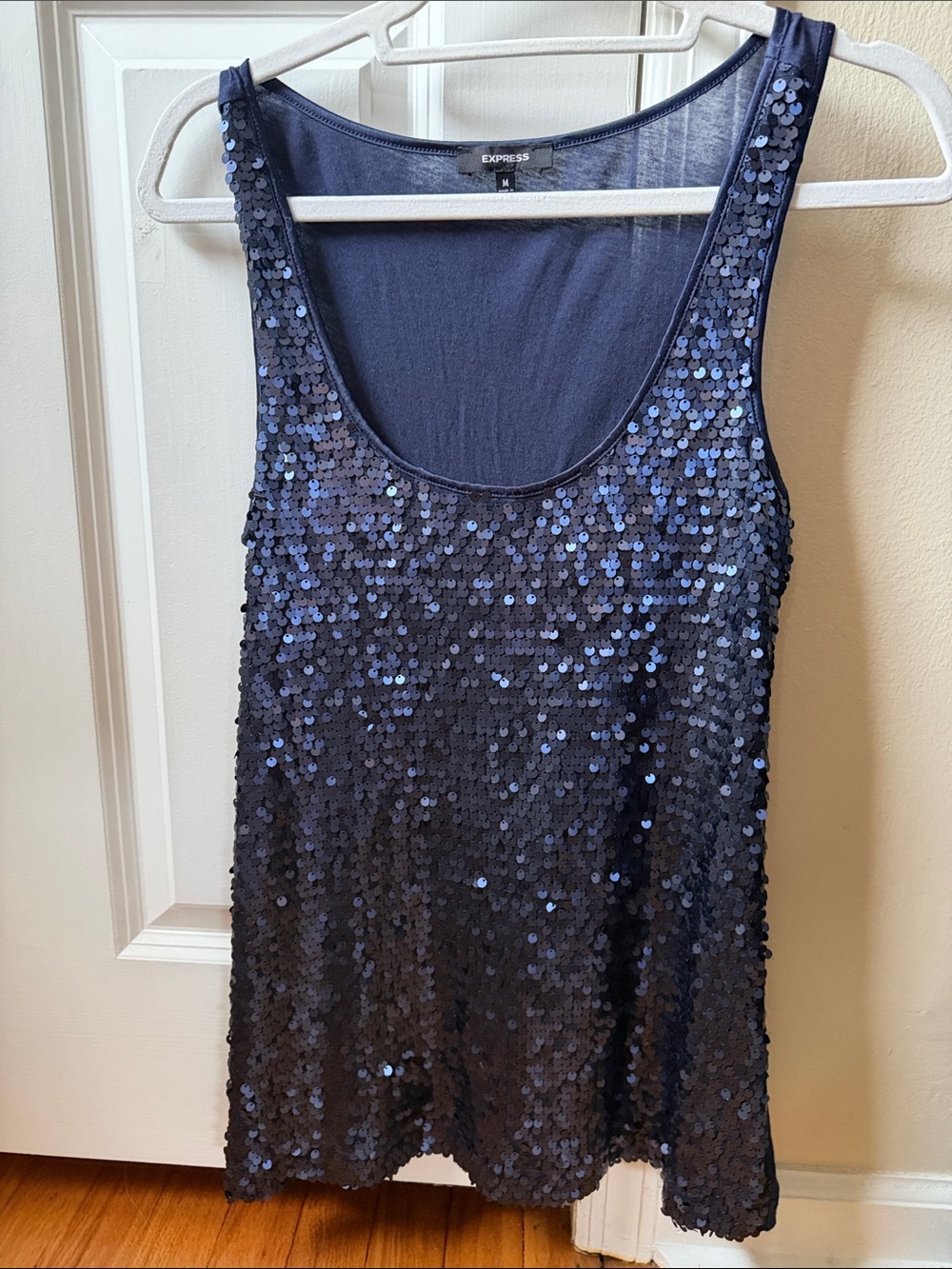 Y2K Express Navy Sequin Scoop Neck Tank